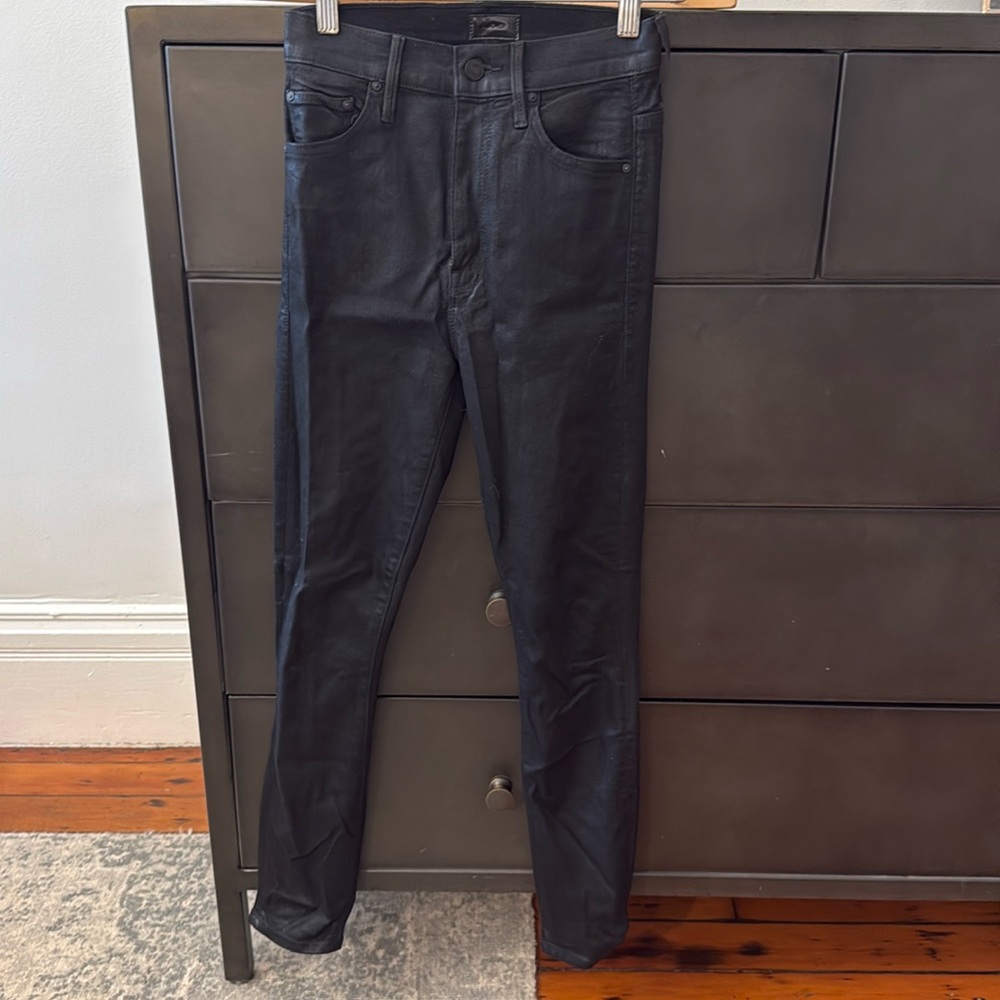 Mother 25X27 Women's Black The Swooner Ankle Wet Paint Denim Logo Tag Jeans USA